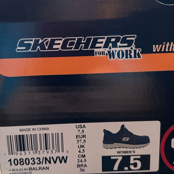 Skechers Bulklin Balran Safety Toe Work Sneakers Navy/White 108033 Women's 7.5/8 - Picture 10 of 10